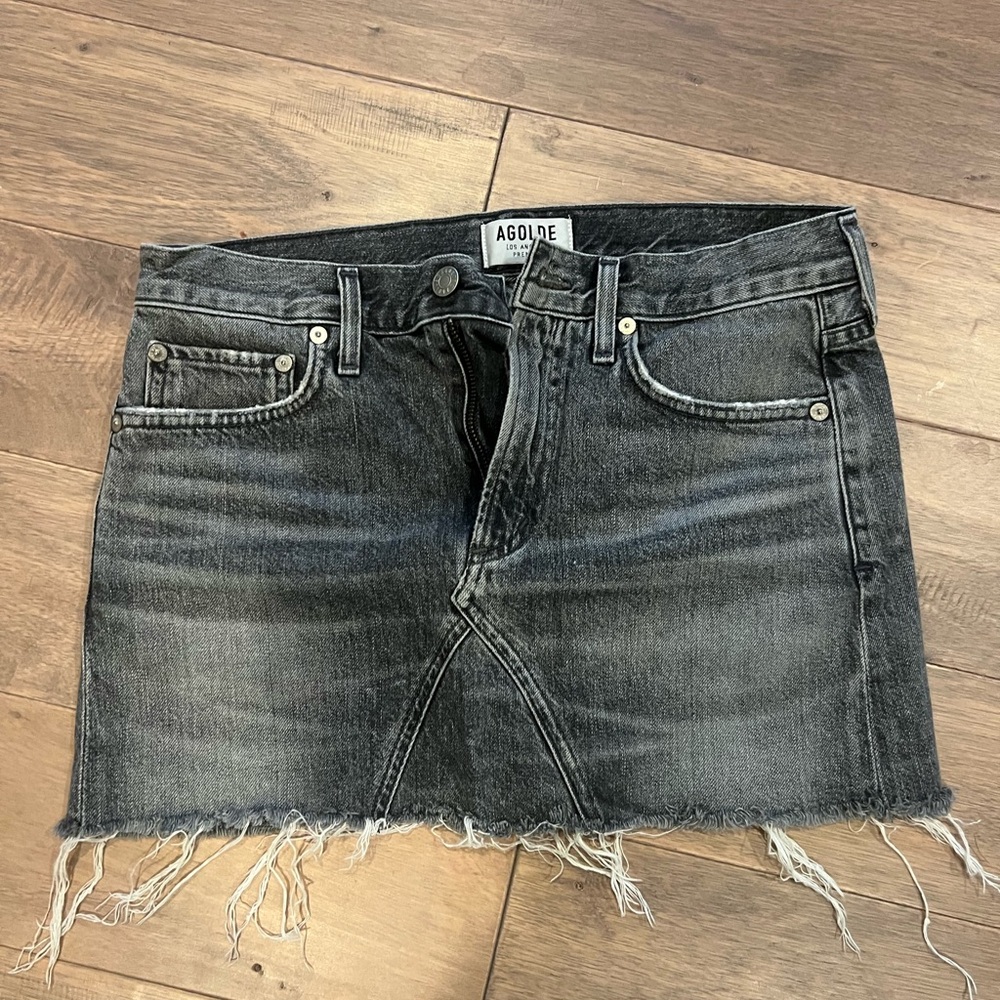 AGOLDE dark wash denim mini skirt